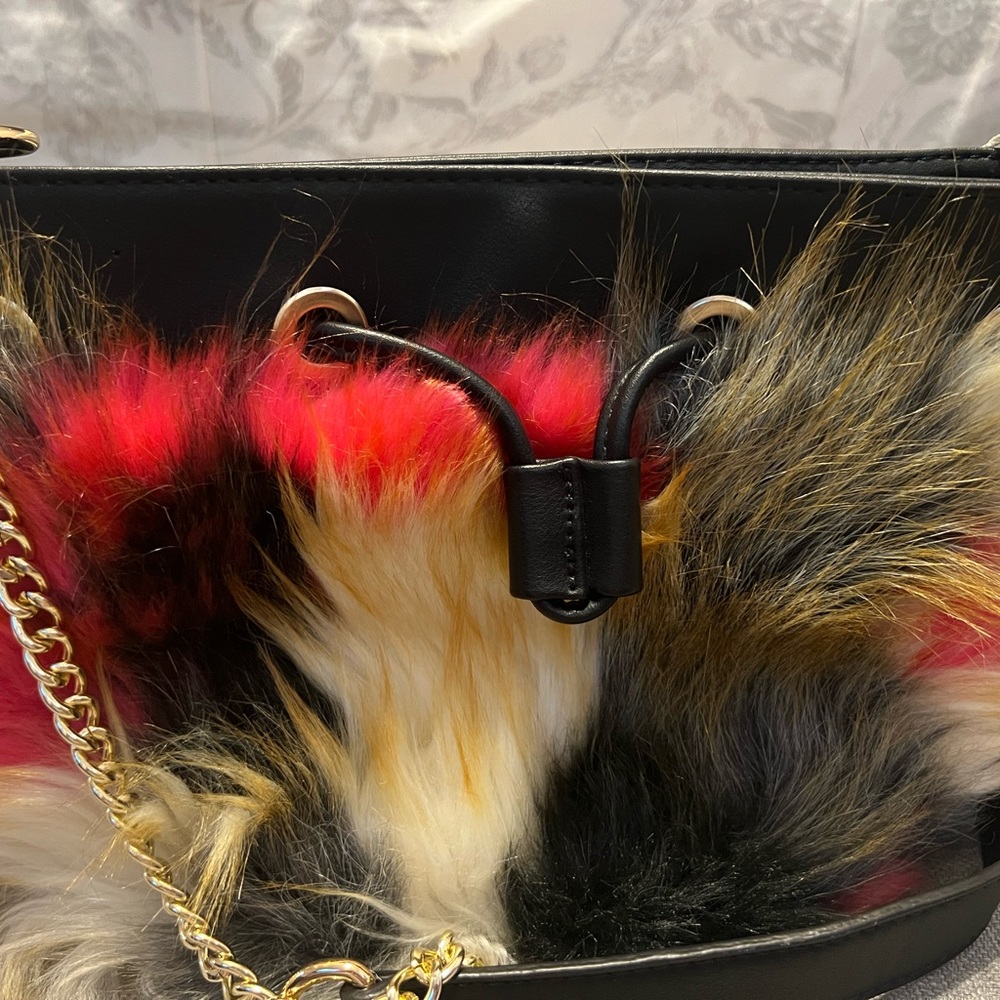 Handbag multi color faux fur